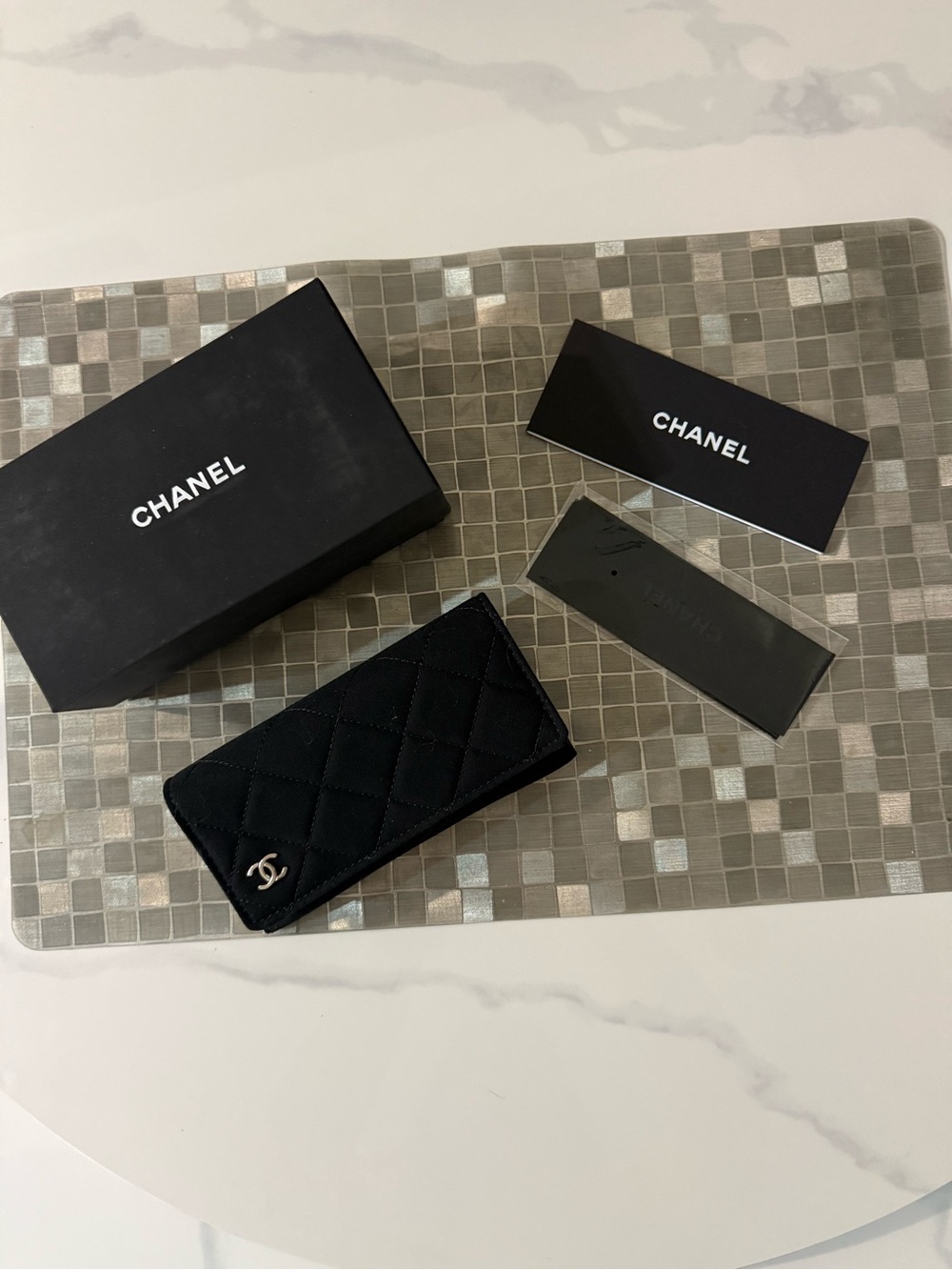 CHANEL Black Quilted Key & Card Holder with Silver CC Accent